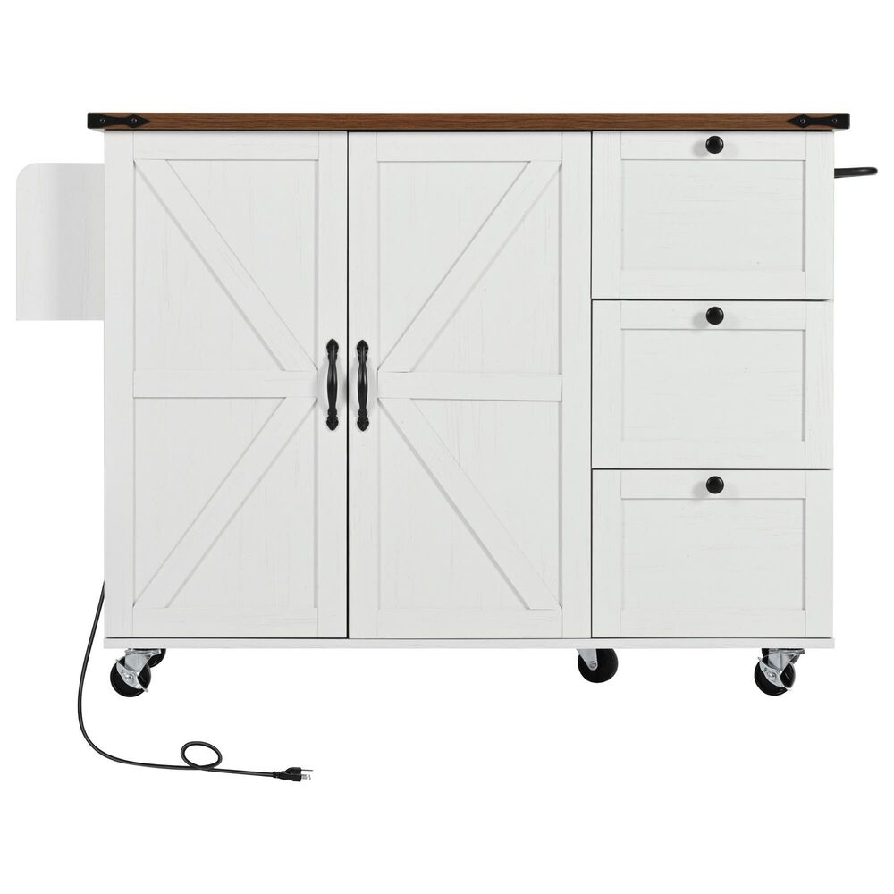 HOMLUX 55" Farmhouse Kitchen Island with Power Outlet in White, , large