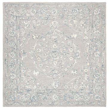 Safavieh Micro-Loop MLP504F 3" Square Light Grey and Ivory Area Rug, , large