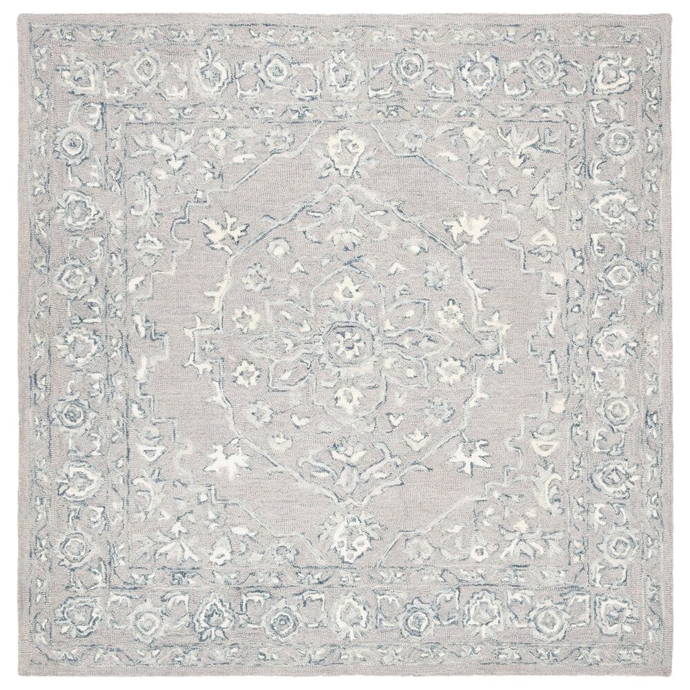 Safavieh Micro-Loop MLP504F 3" Square Light Grey and Ivory Area Rug, , large