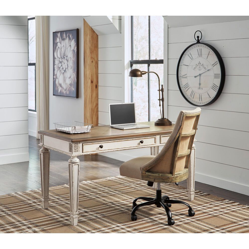 Ashley Realyn 3-Drawer Home Office Desk in White and Brown, , large