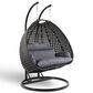 Leisuremod 57" Patio 2-Seat Hanging Egg Swing Chair with Charcoal Blue Cushion in Charcoal, , large