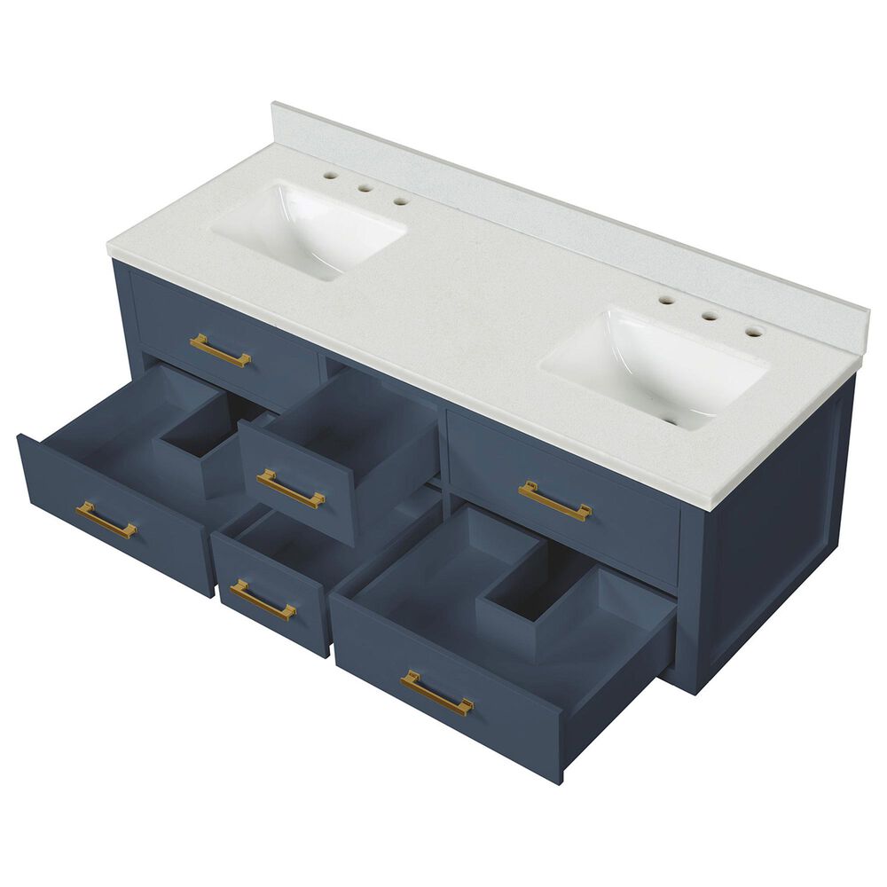 Lexora Home Castor 60&quot; Double Bathroom Vanity in Blue with 2 cm White Quartz Top and Rectangular Sinks, , large