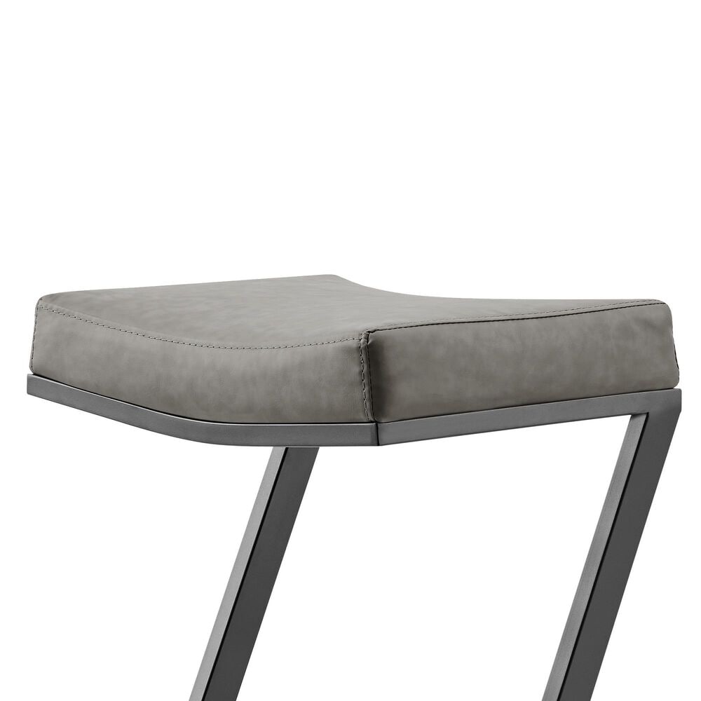 Blue River Atlantis 26&quot; Backless Counter Stool with Matte Black Iron and Vintage Gray Faux Leather, , large