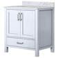 Lexora Home Jacques 30" Single Bathroom Vanity in White with 2 cm White Carrara Marble Top and Rectangular Sink, , large