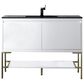 James Martin Vanities Mantova 47.3" Single Vanity in Glossy White and Champagne Brass with 3 cm Charcoal Black Composite Stone Top and Rectangular Sink, , large
