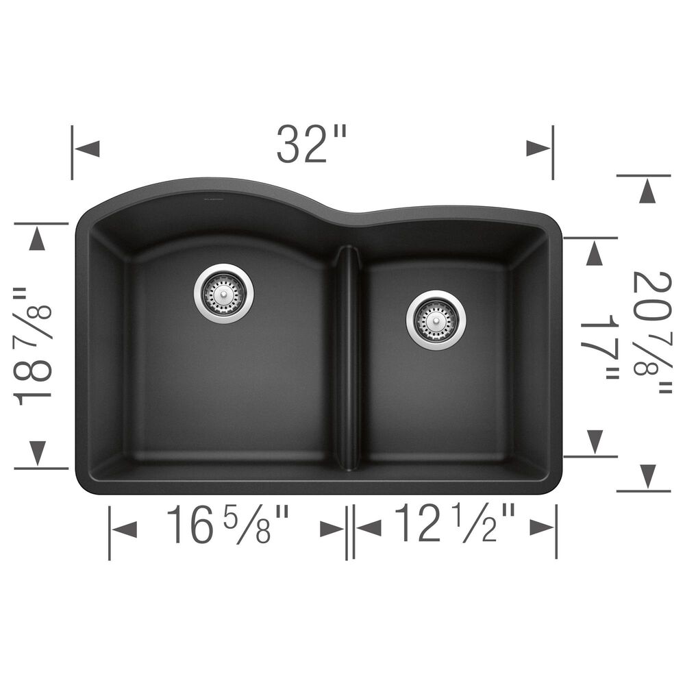 Blanco Diamond 32&quot; 1-3/4 Double Bowl Kitchen Sink with Low Divide in Anthracite, , large