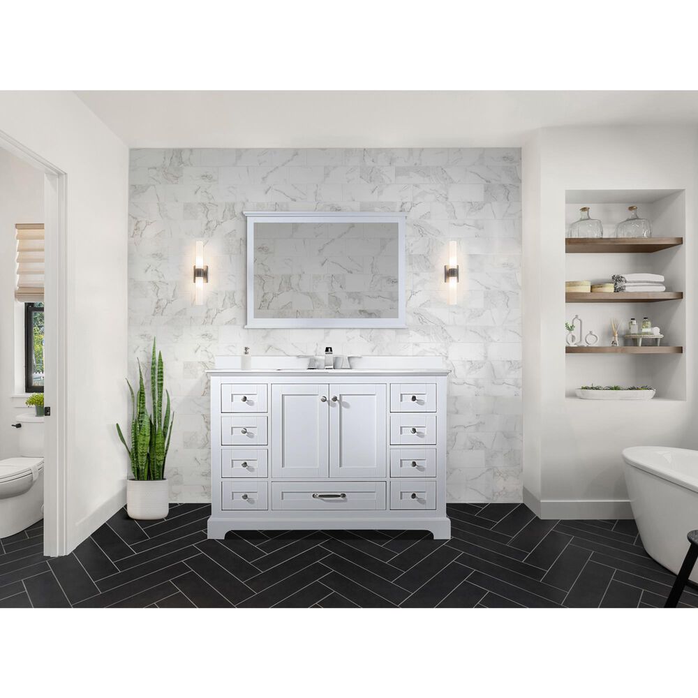 Lexora Home Dukes 48&quot; Single Bathroom Vanity in White with 2 cm White Cultured Marble Top and Rectangular Sink, , large