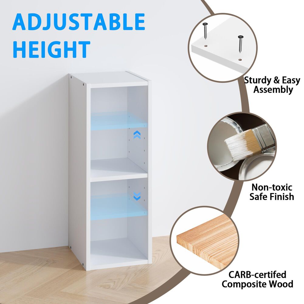 HOMLUX 2-Tier Open Bookcase with 8" Shelf in White, , large