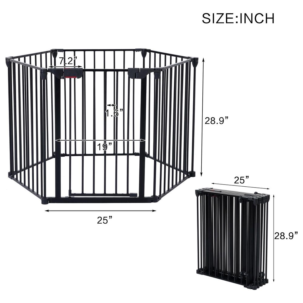 HOMLUX 6-Panel Adjustable Pet Gate in Black, , large
