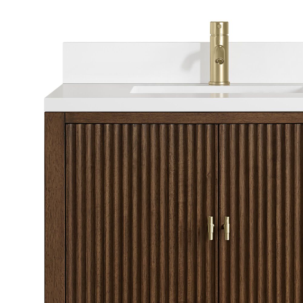 James Martin Myrrin 30" Single Bathroom Vanity in Mid-Century Walnut with Single Hole 3 cm White Zeus Silestone Top and Rectangular Sink, , large