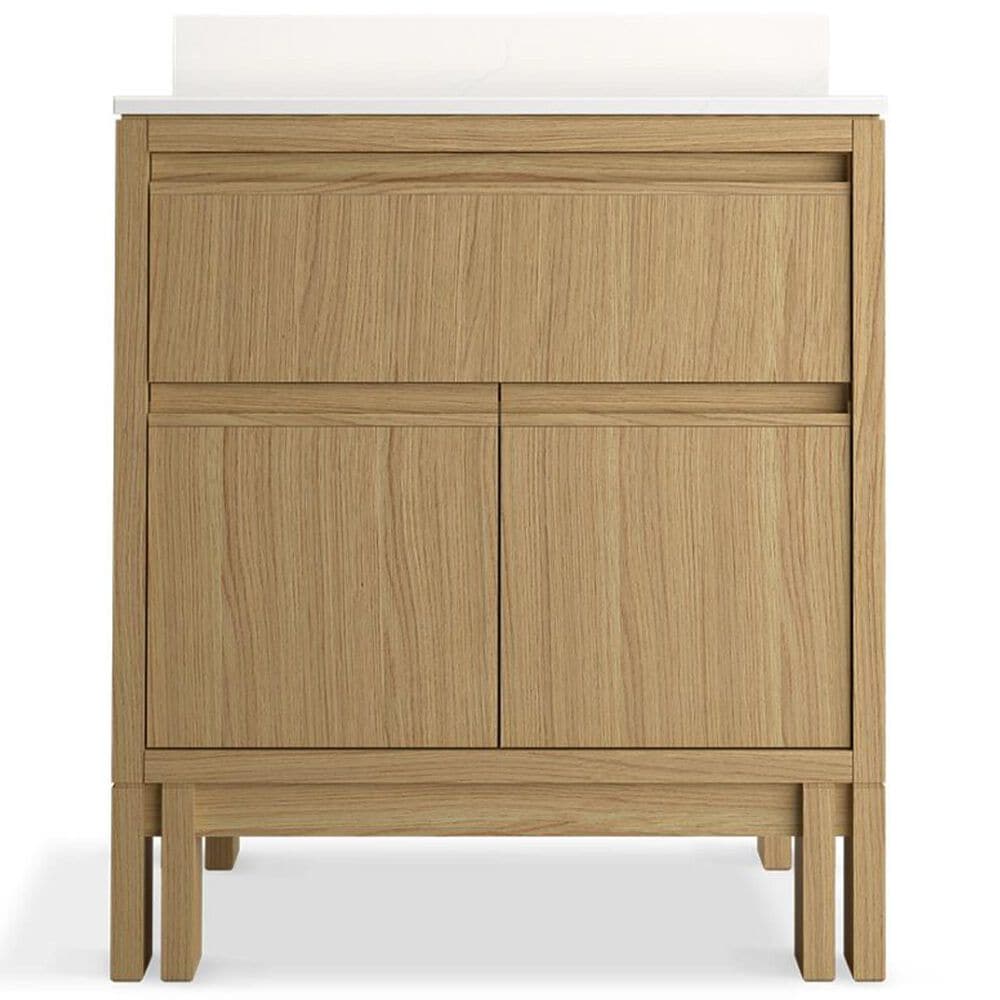 Kohler Solive 36" Single Bathroom Vanity in Light Oak with 2 cm White Quartz Top and Rectangular Sink, , large