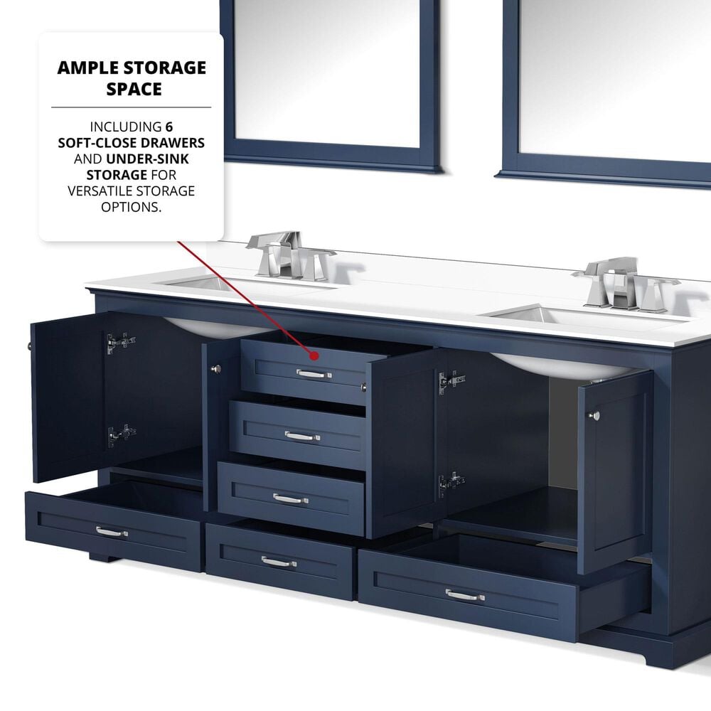Lexora Home Dukes 80&quot; Double Bathroom Vanity in Navy Blue with 2 cm White Quartz Top and Rectangular Sinks, , large