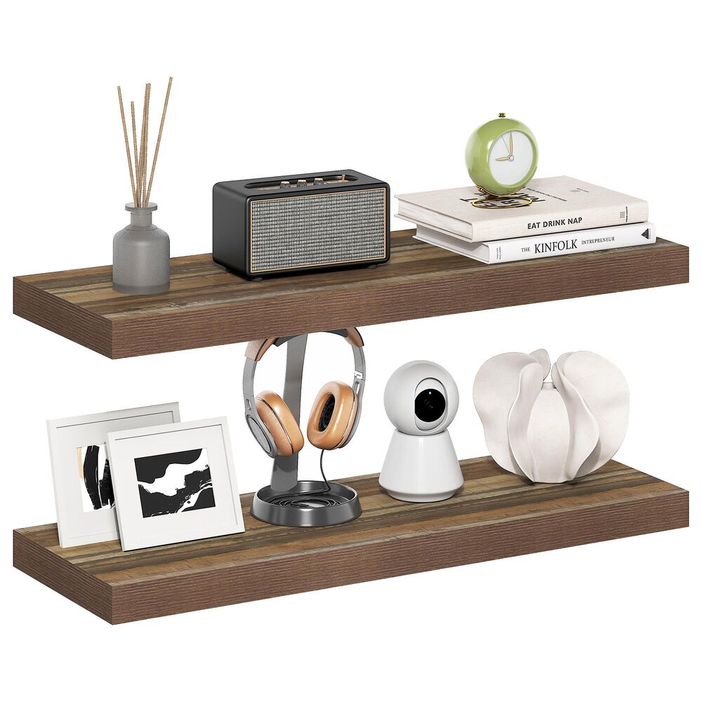 HOMLUX 35" Wall Mounted Floating Shelf with Invisible Brackets in Retro Brown (Set of 2), , large