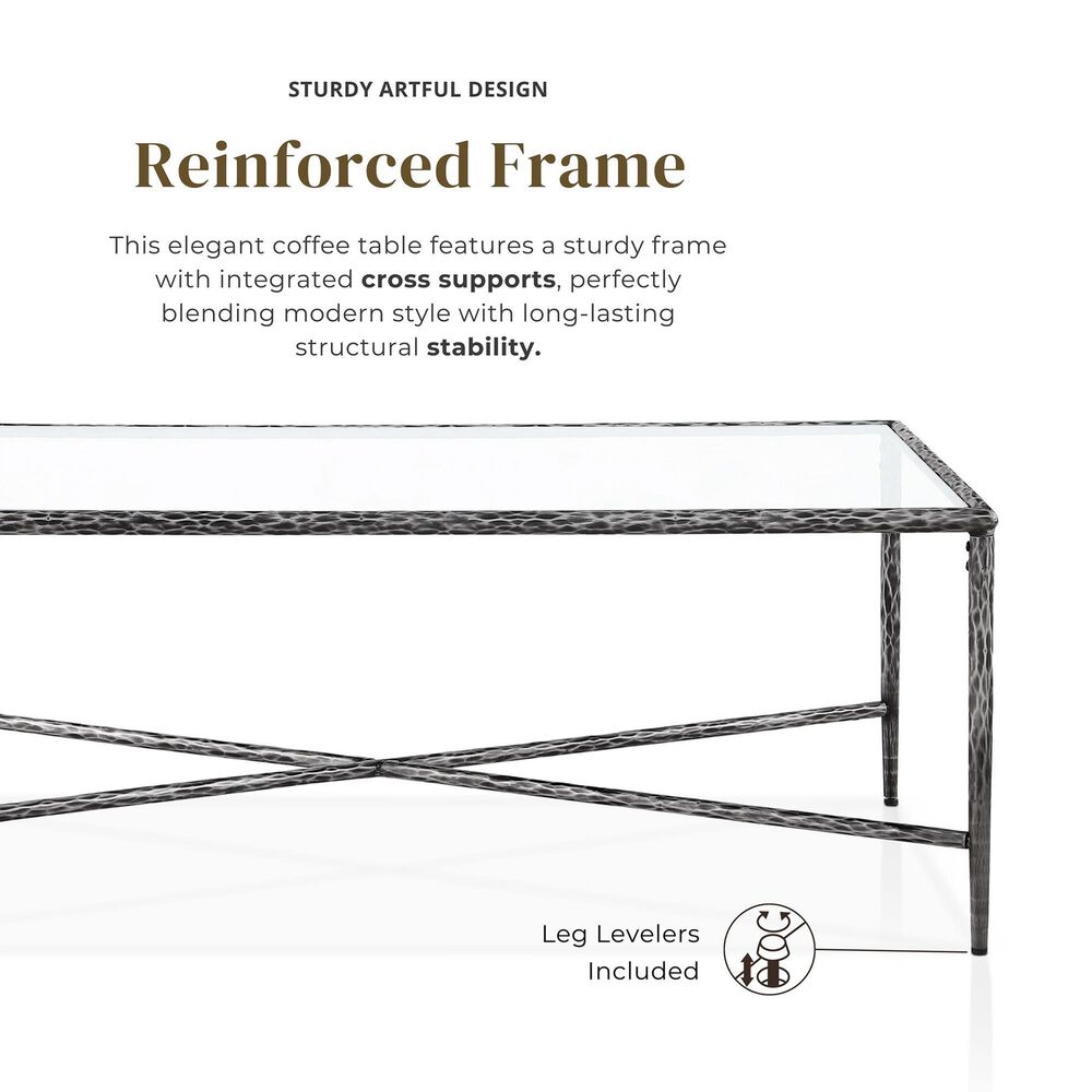 Furniture of America Lalia Coffee Table with Tempered Glass Top and Bullnose Edge in Gun Metal, , large