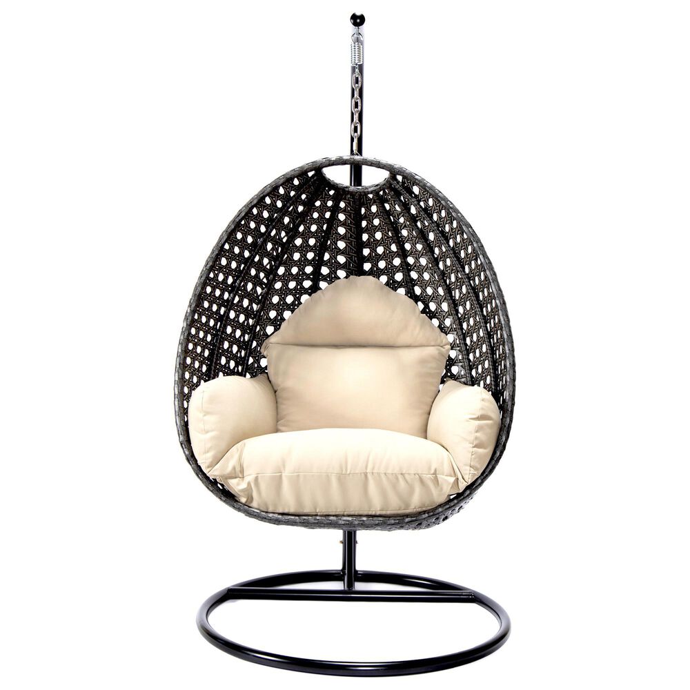 Leisuremod 41&quot; Patio Hanging Egg Swing Chair with Taupe Cushion in Charcoal, , large