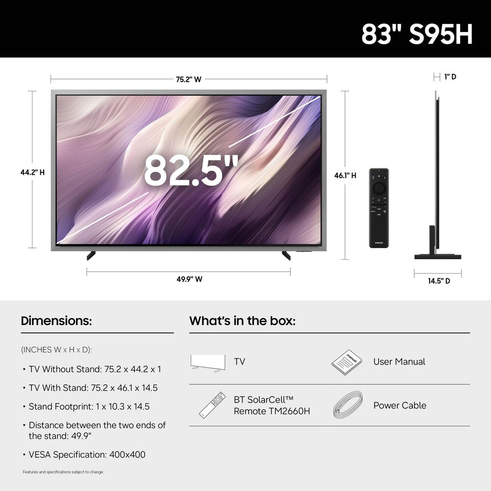 Samsung 83" Class S95H OLED 4K UHD Vision AI in Black - Smart TV, , large