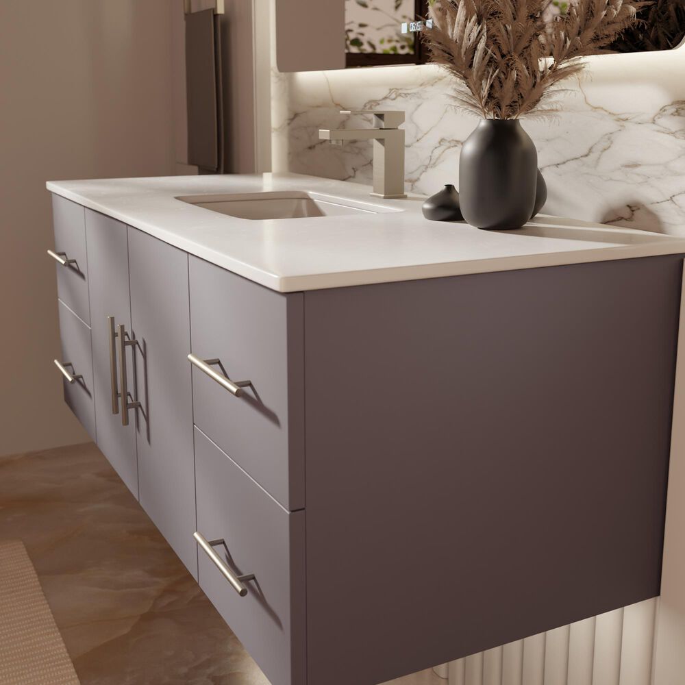 Lexora Home Geneva 48&quot; Single Bathroom Vanity in Dark Grey with 2 cm White Cultured Marble Top and Rectangular Sink, , large