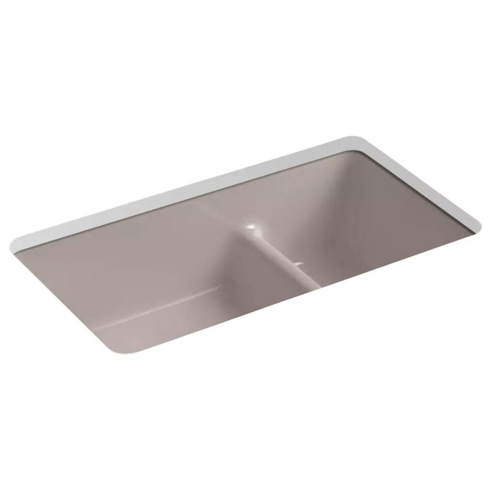 Kohler Iron-Tones Smart Divide 33" Top-Undermount Double Bowl Kitchen Sink in Truffle, , large