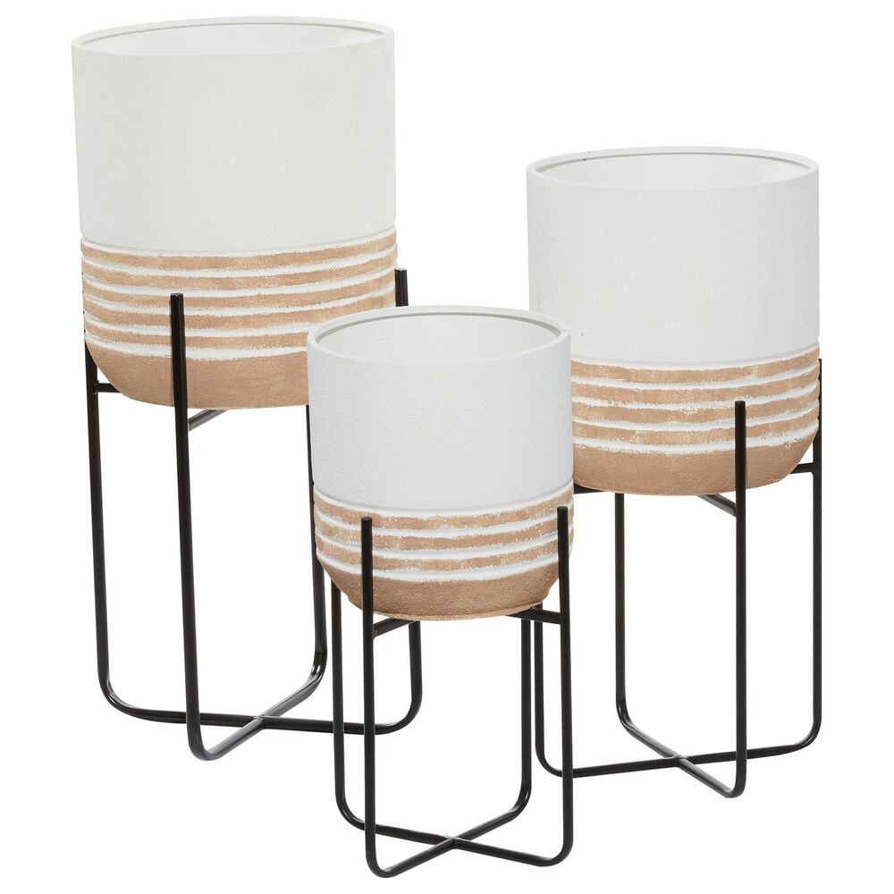 Maple and Jade Indoor/Outdoor Planter with Removable Stand in White, Light Brown, Gray and Matte Black (Set of 3), , large