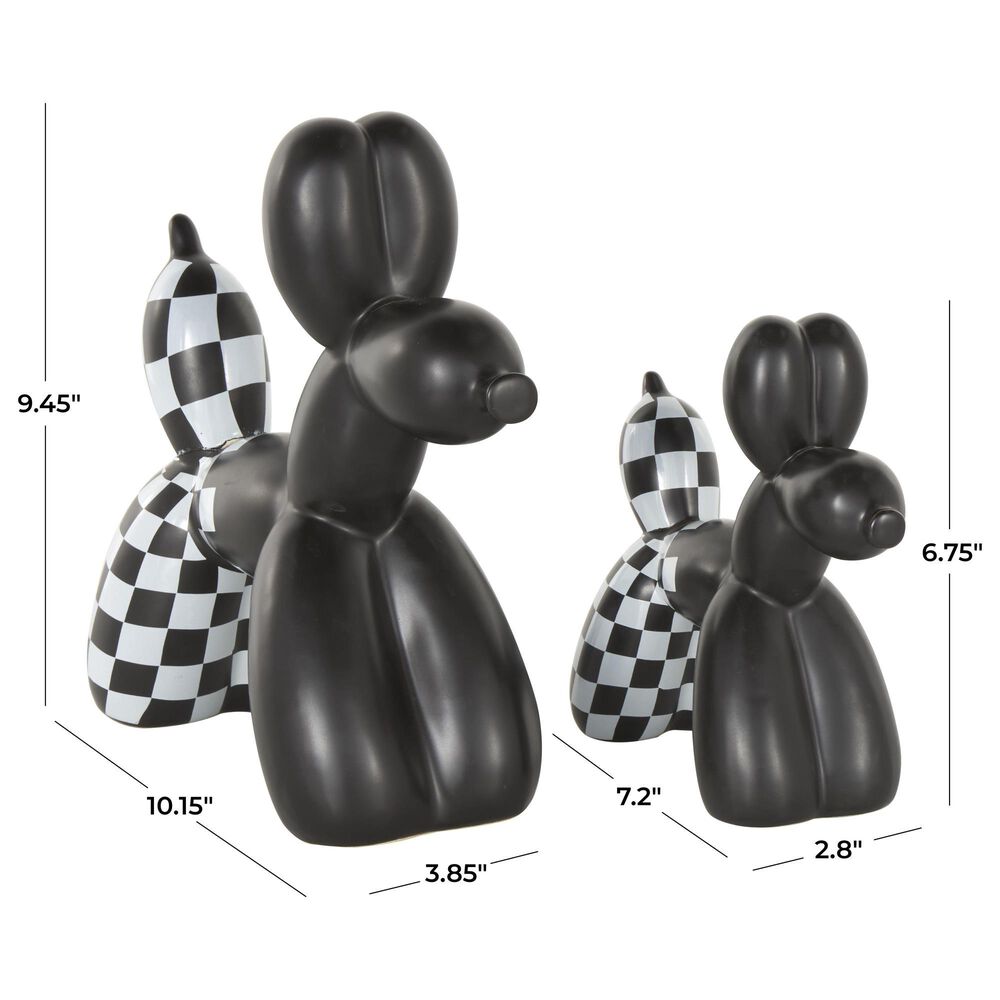 Maple and Jade 2-Piece Dog Balloon Decorative Sculpture Set with Checkered Accents in Matte Black and White, , large