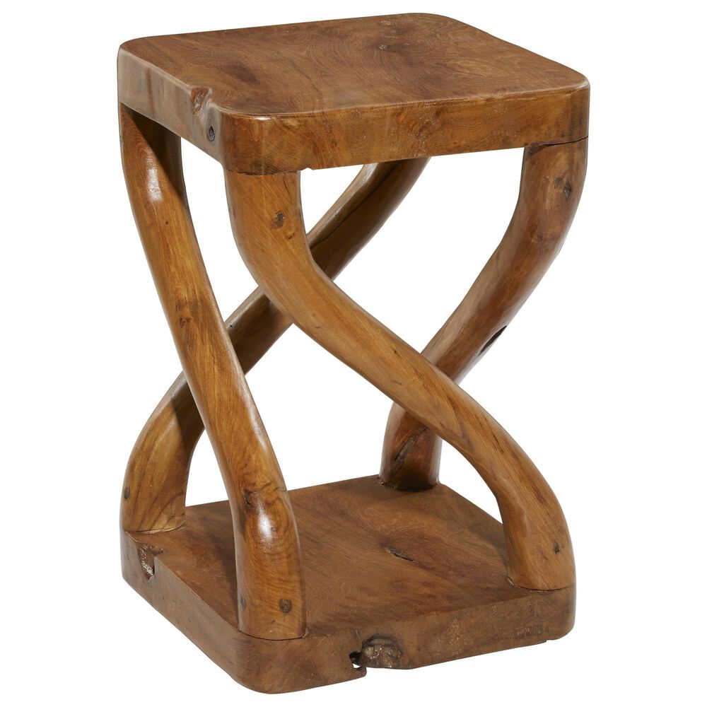 Uma Enterprises Square Rustic Stool in Natural Brown, , large