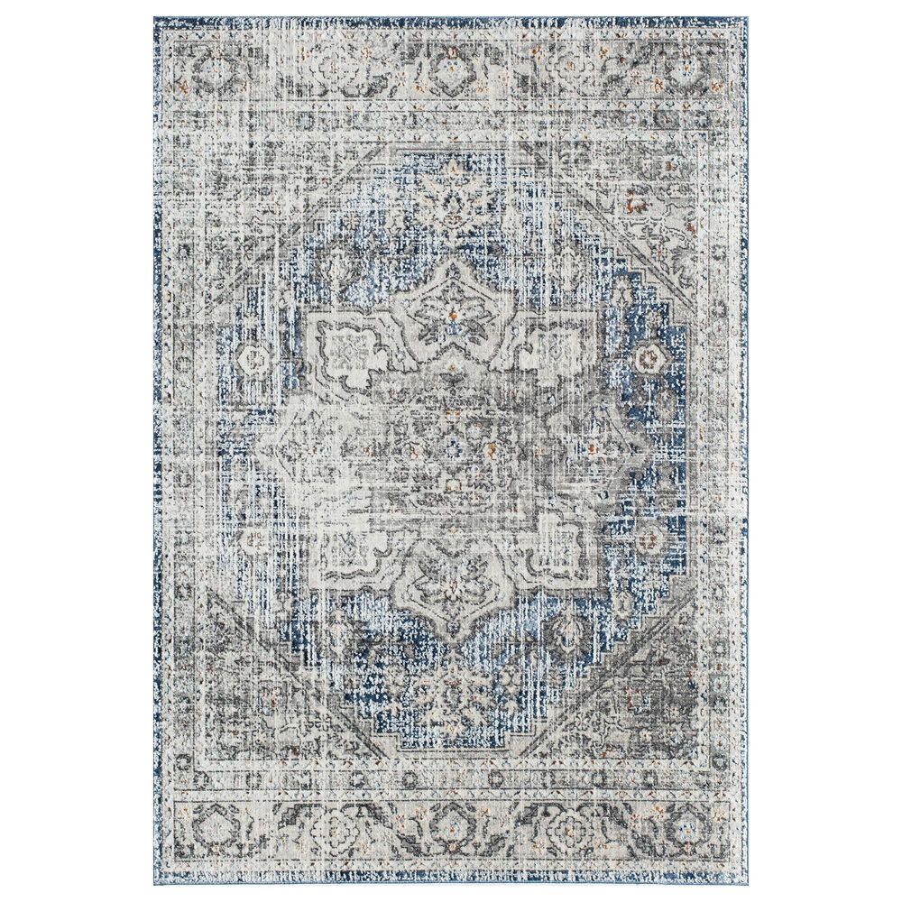 Rugs America Prescott Magnolia Hatchwork 2"6" x 8" Gray and Blue Runner, , large