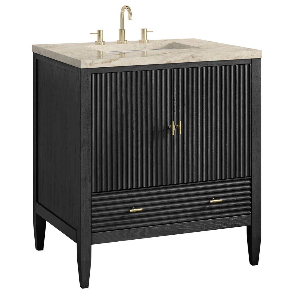 James Martin Myrrin 30" Single Bathroom Vanity in Carbon Oak with 3 cm Tajnar Eclos Top and Rectangular Sink, , large