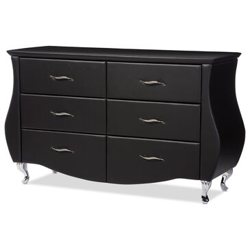 Baxton Studio Enzo 6-Drawer Dresser with Black Upholstered in Stainless Steel, , large