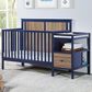 Hearth and Haven Connelly 4-In-1 Convertible Crib with Changer Combo in Midnight Blue and Vintage Walnut, , large