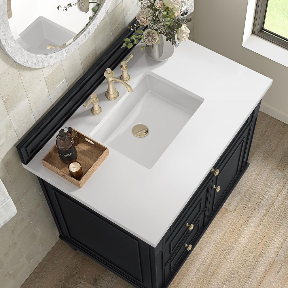 James Martin Vanities Lorelai 36&quot; Single Vanity in Black Onyx with 3 cm White Zeus Quartz Top, , large