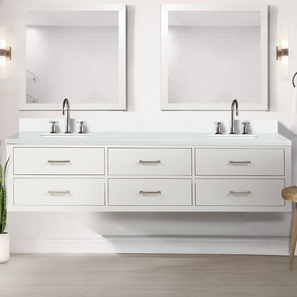Lexora Home Castor 80&quot; Double Bathroom Vanity in White with 2 cm White Cultured Marble Top and Rectangular Sinks, , large