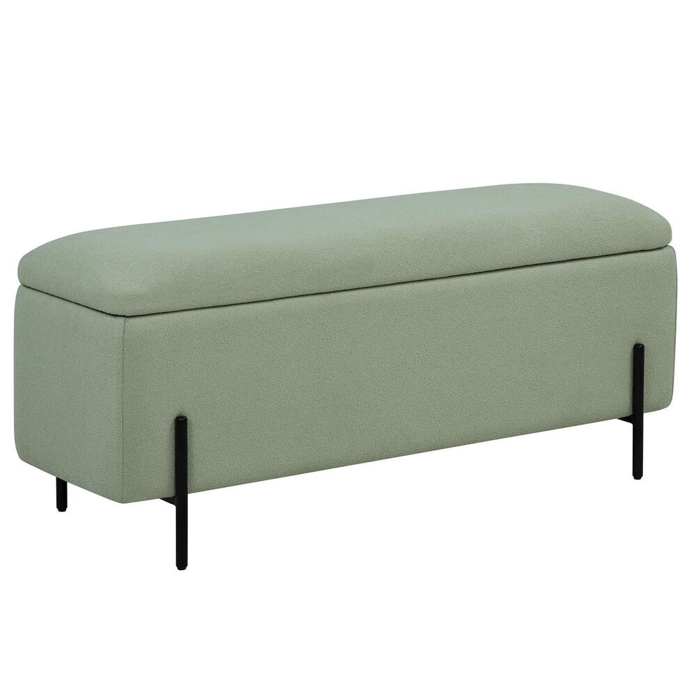 Linden Boulevard Upholstered Storage Bench in Green, , large