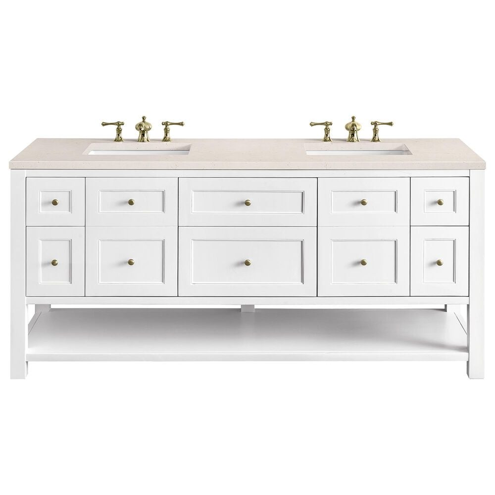 James Martin Vanities Breckenridge 72" Double Bathroom Vanity in Bright White with 3 cm Eternal Marfil Quartz Top and Rectangular Sinks, , large