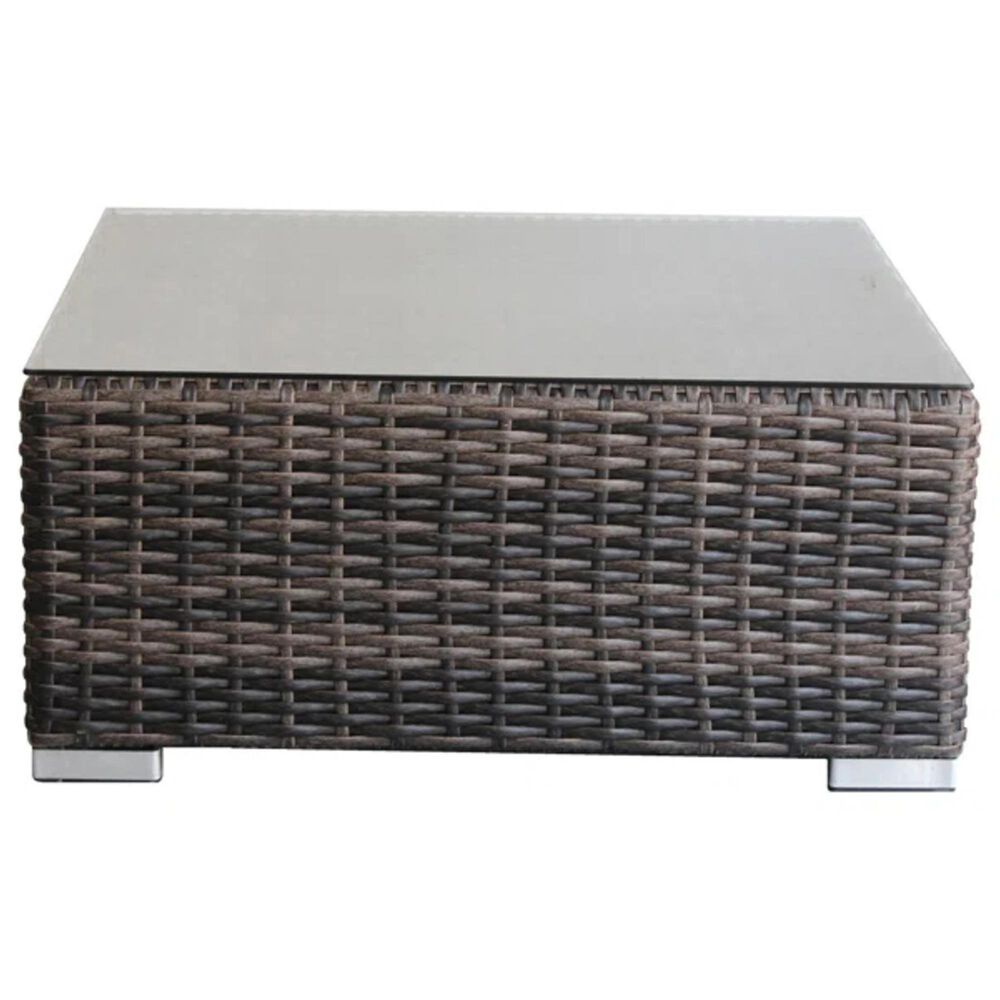 Hearth and Haven Outdoor Square Wicker Coffee Table with Glass Top in Brown, , large