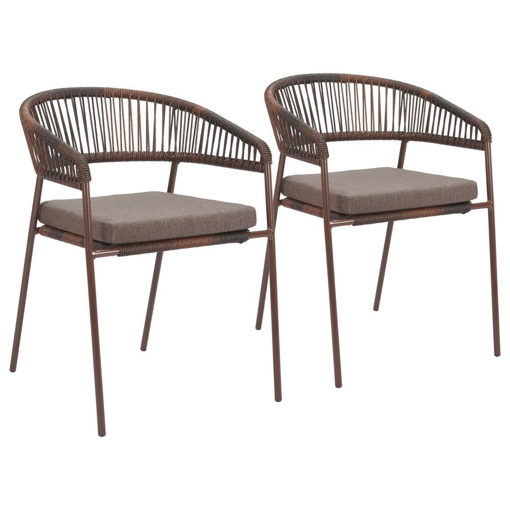 Zuo Modern Skye Outdoor Dining Chair in Brown (Set of 2), , large
