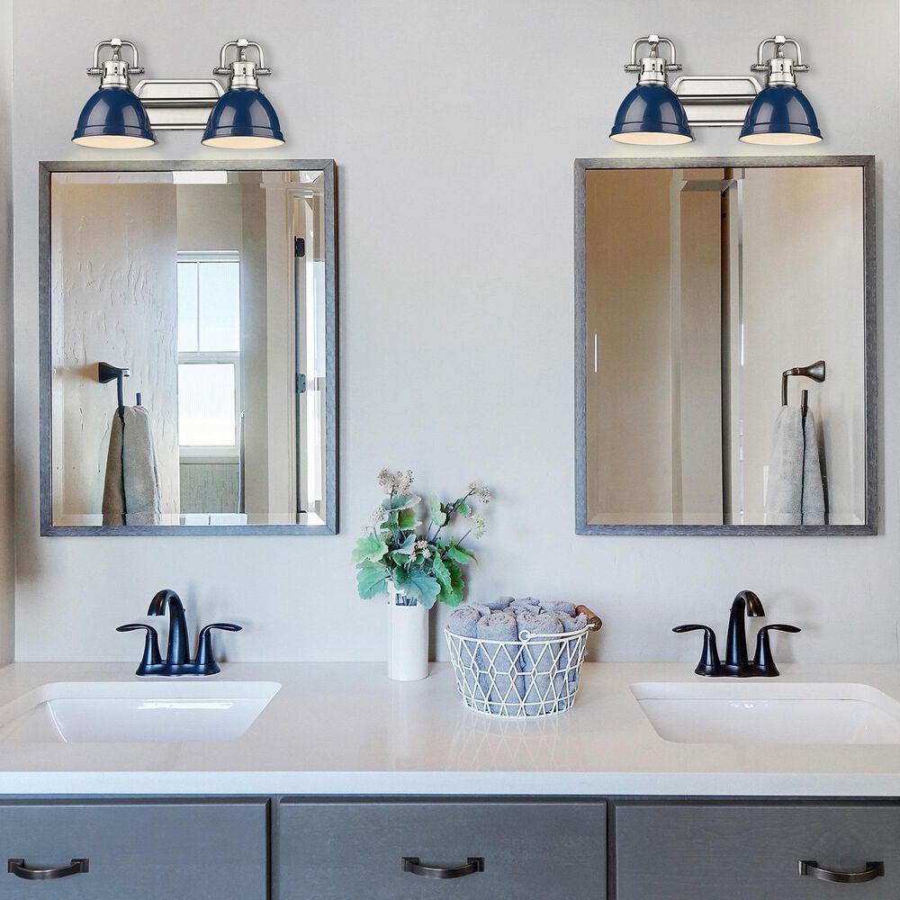 Golden Lighting Duncan 2-Light Bath Vanity with Navy Shades in Pewter, , large
