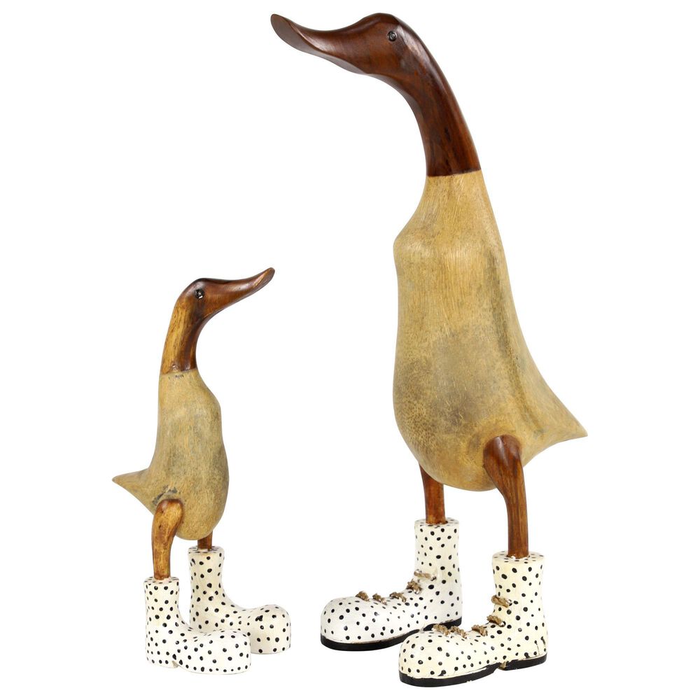 Maple and Jade Duck Sculpture in Brown and Beige (Set of 2), , large