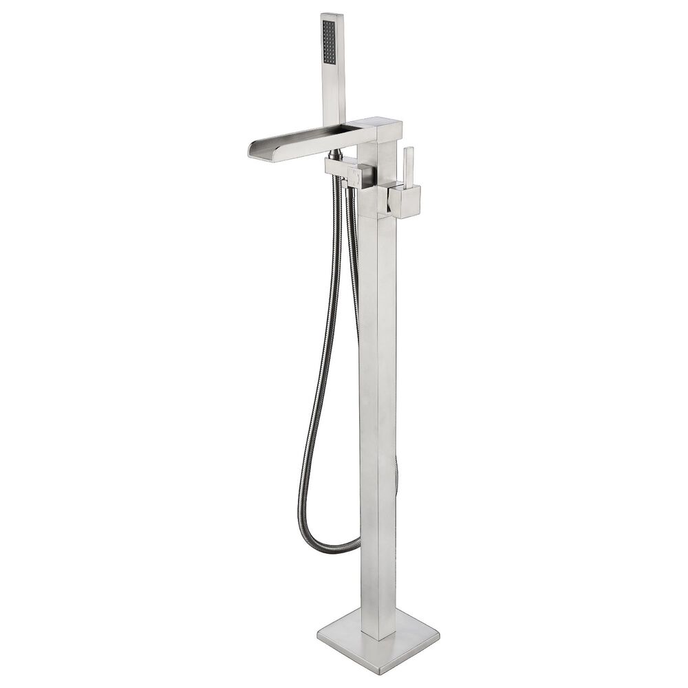 Lexora Home Cascata Free Standing Bathtub Faucet with Handheld Showerwand in Brushed Nickel, , large