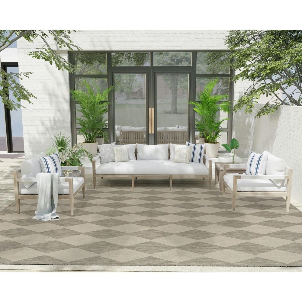 Nourison Positano Geometric Light Grey 9&#39; x 12&#39; Indoor/Outdoor Area Rug, , large