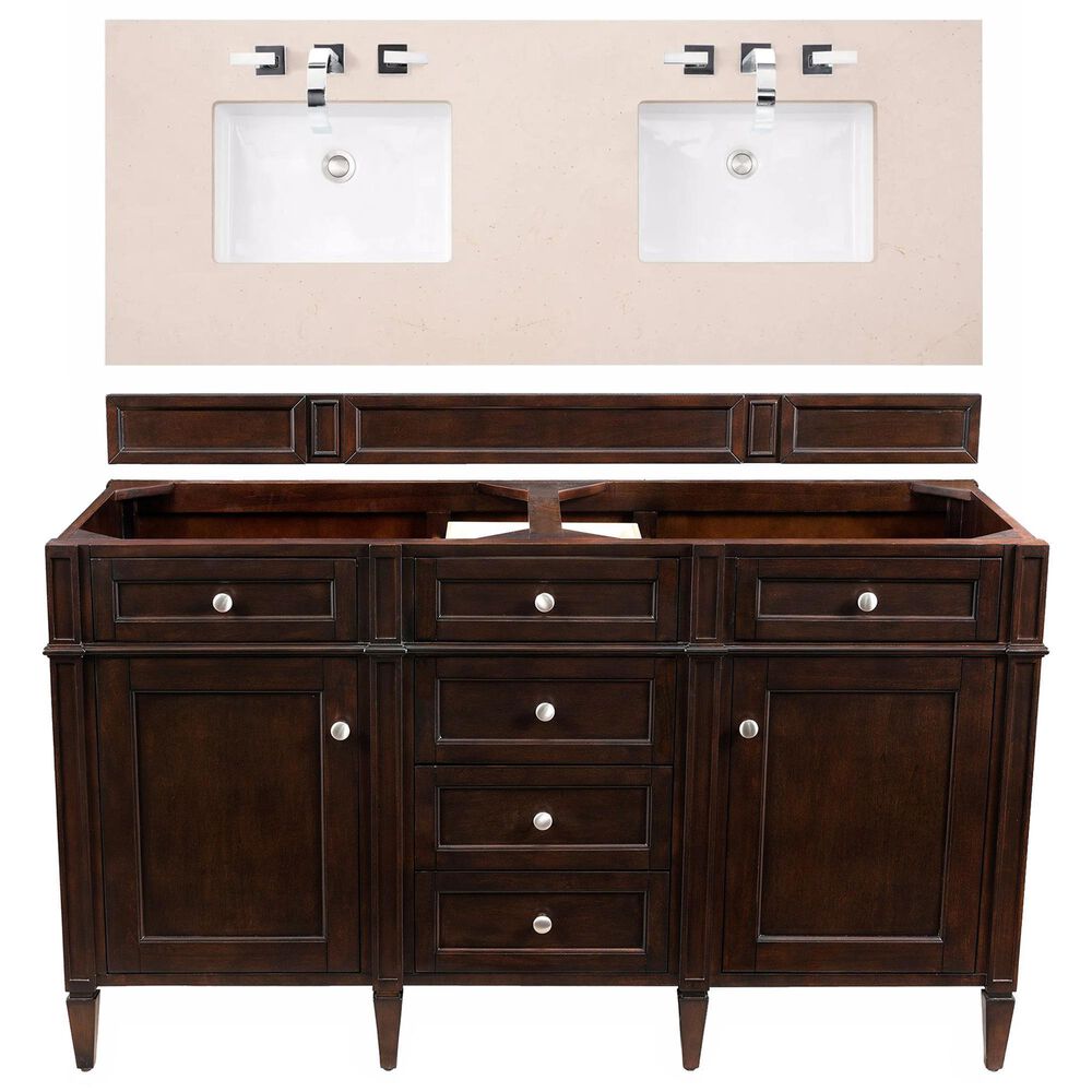 James Martin Vanities Brittany 60" Double Bathroom Vanity in Burnished Mahogany with 3 cm Eternal Marfil Quartz Top, , large
