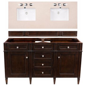 James Martin Vanities Brittany 60" Double Bathroom Vanity in Burnished Mahogany with 3 cm Eternal Marfil Quartz Top, , large