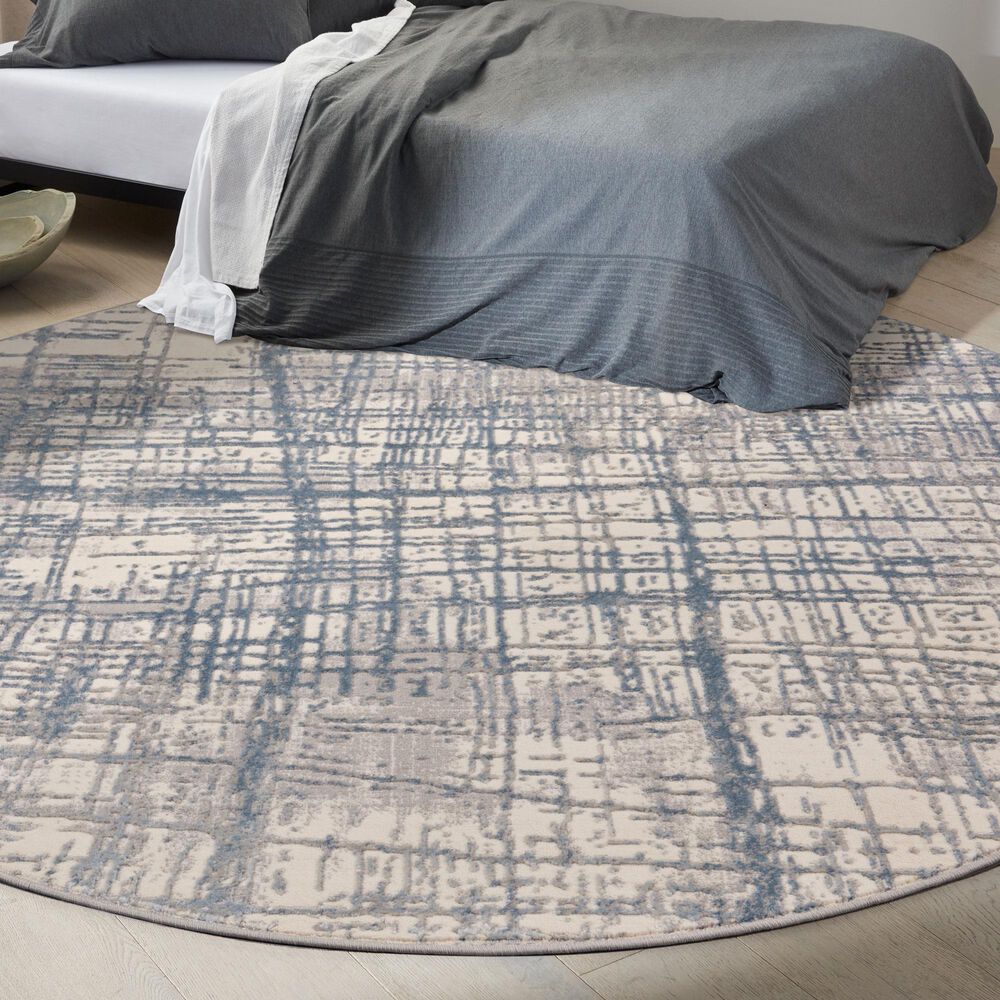 Nourison Rush 8&#39; Round Ivory and Blue Area Rug, , large