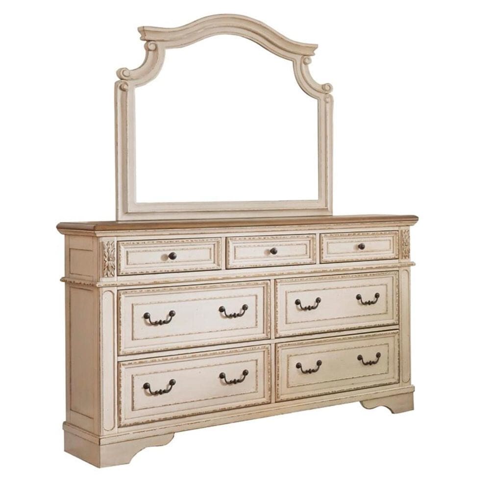 Ashley Realyn 4 Piece Queen Panel Bed Set in Chipped White and Brown, , large