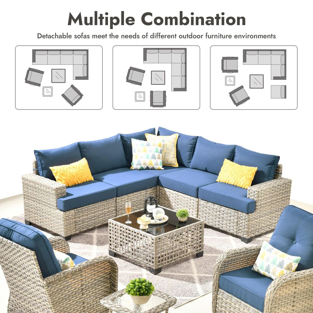 HOMLUX 9-Piece Modular Patio Conversation Set in Dark Blue, , large