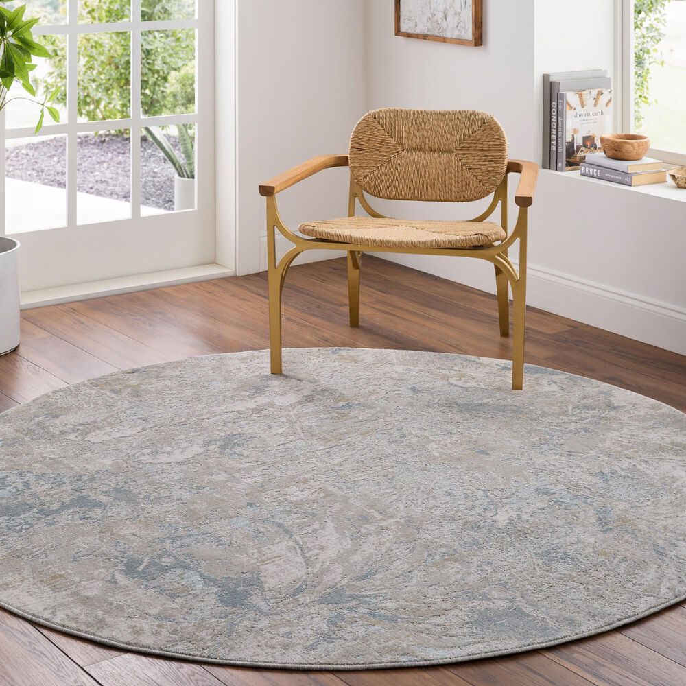 Surya Brunswick Light Gray, Cream, Charcoal, Mustard and Blue 5"3" Round Area Rug, , large