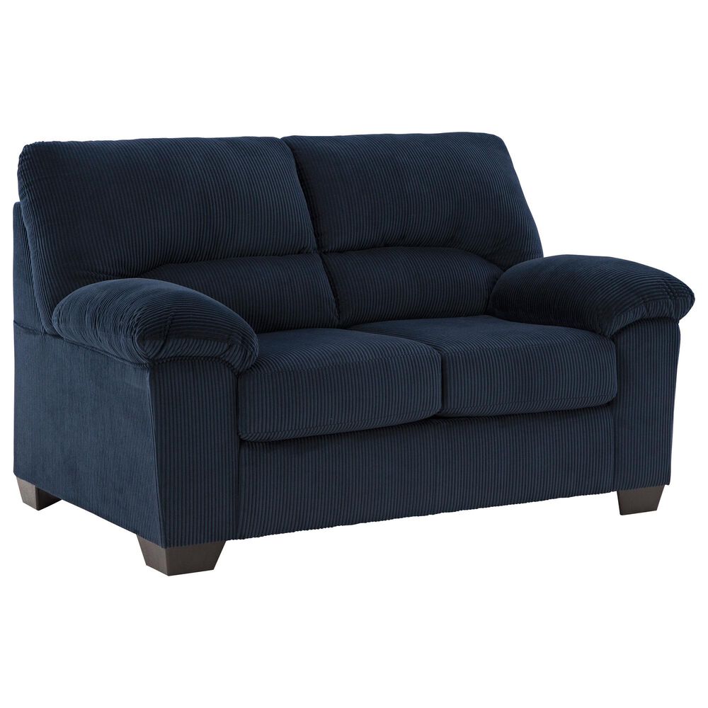 Ashley SimpleJoy Stationary Loveseat in Navy, , large