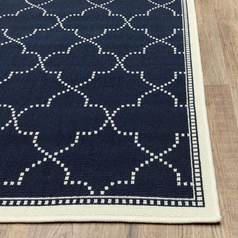 Oriental Weavers Marina Navy and Ivory 2'3" x 7'6" Indoor/Outdoor Runner, , large