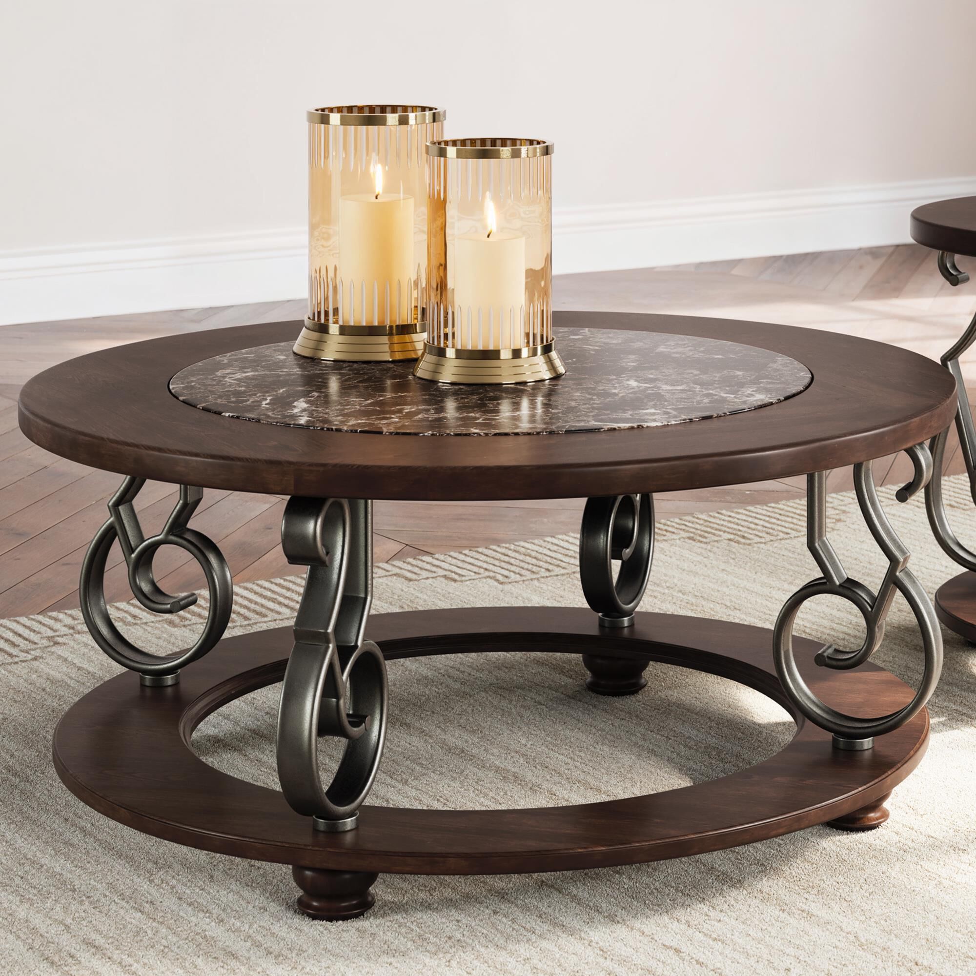 Ashley Frallyn Cocktail Table in Dark Brown and Dark Pewter