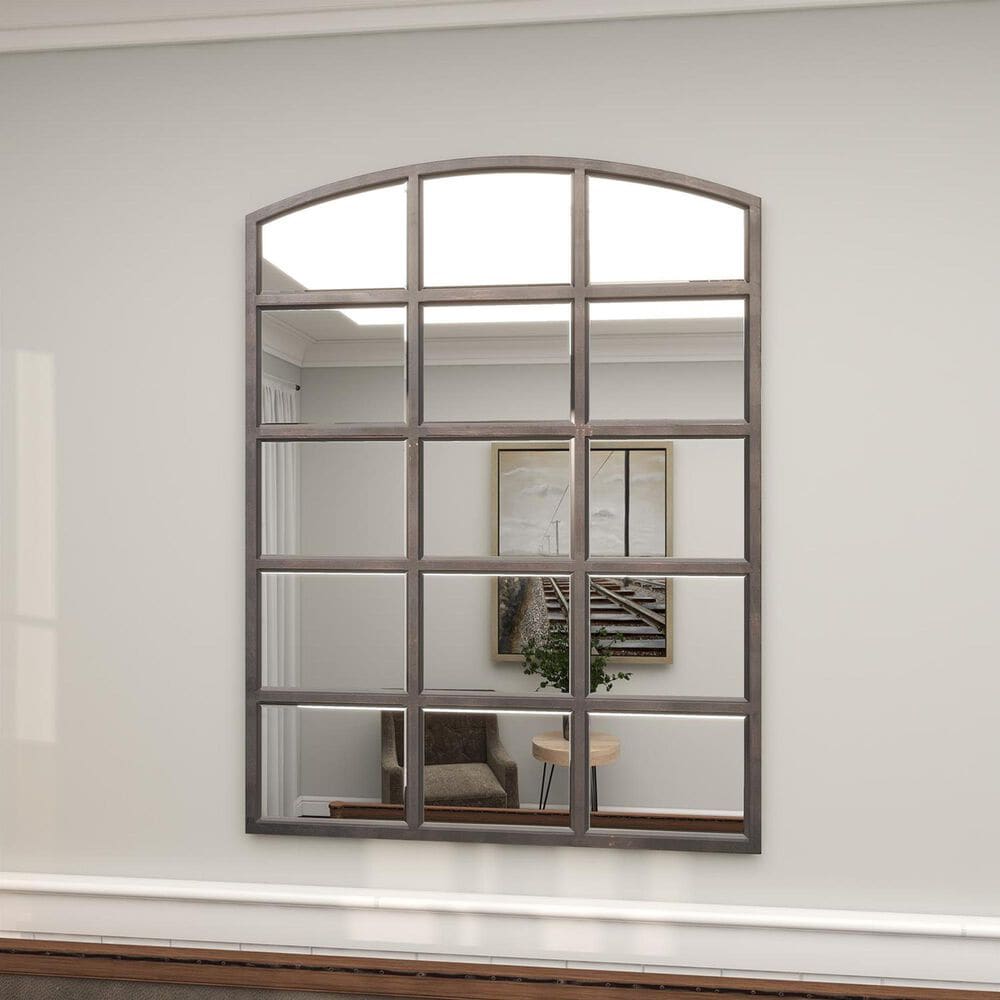 Maple and Jade 48&quot; x 36&quot; Arched Window Pane Wall Mirror in Matte Black, , large