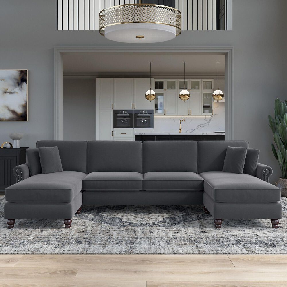 Bush Coventry 3-Piece 131&quot; Double Chaise Sectional in Dark Gray, , large